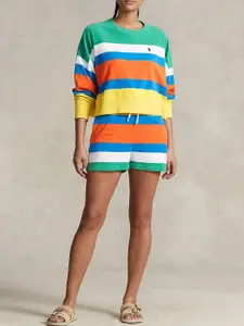 Polo Ralph Lauren Women Striped Mid-Rise Pure Cotton Shorts