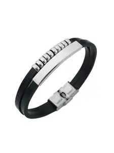 ZIVOM Men Leather Silver-Plated Link Bracelet
