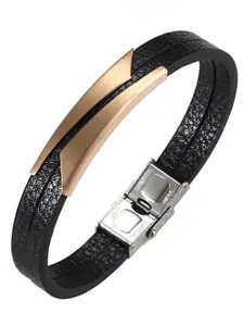 ZIVOM Men Rose Gold Leather Rose Gold-Plated Wraparound Bracelet