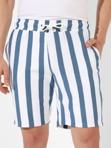 Campus Sutra Men Mid-Rise Striped Cotton Shorts