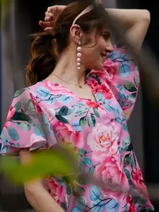 SASSAFRAS Floral Print Georgette Shirt Style Top