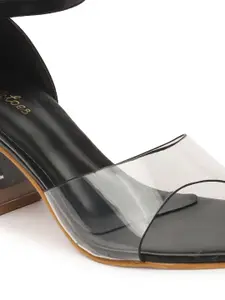 Picktoes Open Toe Block Heels With Ankle Loop