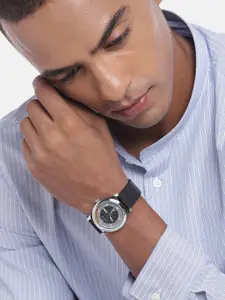 maxima Men Brass Dial Leather Straps Analogue Multi Function Watch 38743LMGI