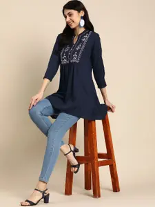 Anouk Ethnic Motifs Embroidered Mirror Work Pleated Kurti