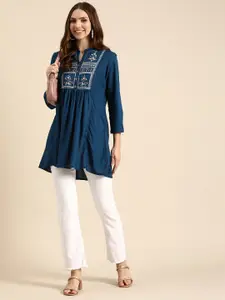 Anouk Floral Embroidered Mirror Work Pleated Kurti