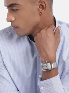 maxima Men Silver-Toned Brass Dial & Silver Toned Bracelet Style Straps Analogue 25141CMGI