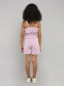 taffykids Girls Linen Smoked & Frill Detailed Crop Top With Pleat Detail Shorts