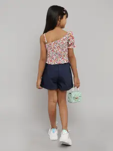 taffykids Girls Floral Printed Crop Top with Shorts