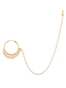 AccessHer Gold-Plated Kundan Studded & Beaded Ring Nosepin