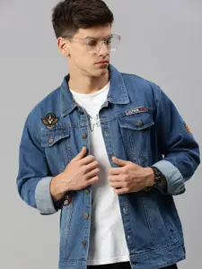 VOXATI Washed Denim Jacket With Patchwork