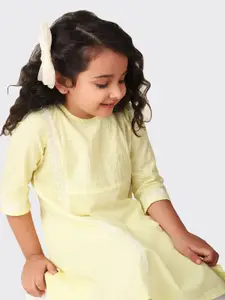 Fabindia Girls Floral Embroidered A-Line Cotton Kurta