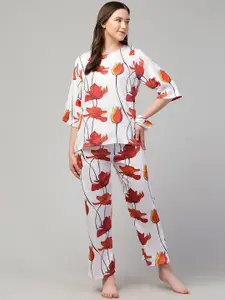FFLIRTYGO Women White & Red Printed Night suit