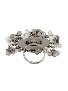 TEEJH Silver-Plated Ghungroo & Artificial-Beaded Finger Ring
