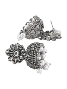 TEEJH Silver-Plated Contemporary Jhumkas Earrings