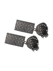 TEEJH Silver-Plated Oxidised Contemporary Jhumkas Earrings
