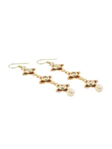 TEEJH Gold-Plated Stone-Studded & Beaded Floral Drop Earrings