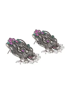 TEEJH Silver Plated Contemporary Oxidised Drop Earrings
