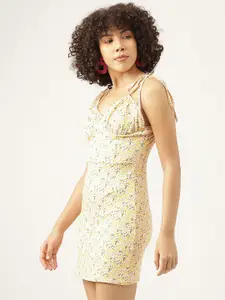 AAHWAN Shoulder Straps Floral Print Sheath Mini Dress