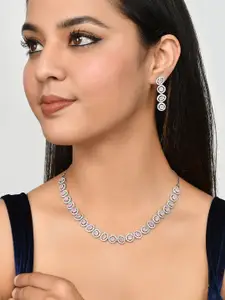 Voylla Silver-Plated CZ Necklace With Earrings