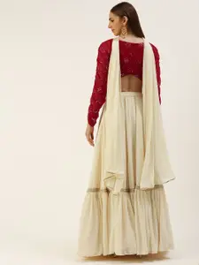 Ethnovog Embroidered Mirror Work Ready to Wear Lehenga & Blouse With Dupatta