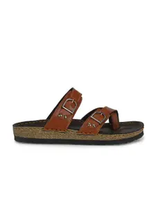 Eego Italy Men Open One Toe Comfort Sandals With Buckle Detail