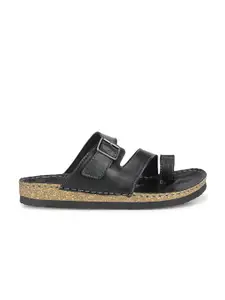 Eego Italy Men Open One Toe Comfort Sandals With Buckle Detail