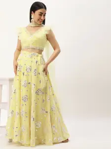 Ethnovog Embroidered Mirror Work Ready to Wear Lehenga & Blouse With Dupatta