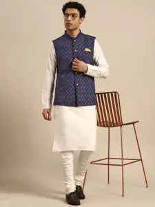 KISAH Mandarin Collar Straight Kurta with Churidar & Nehru Jacket
