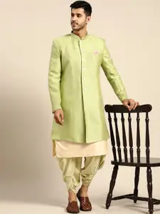 KISAH Men Self-Design Cotton Kurta & Indowestern Sherwani with Dhoti Pants Set