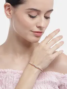 Zavya Women Silver Cubic Zirconia Studded Rose Gold-Plated Kada Bracelet