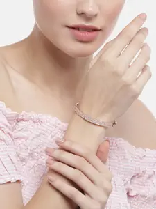 Zavya Women Silver Cubic Zirconia Rose Gold-Plated Cuff Bracelet