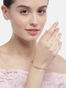 Zavya Women Silver Cubic Zirconia Rose Gold-Plated Kada Bracelet