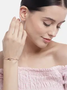 Zavya Women Silver Cubic Zirconia Rose Gold-Plated Kada Bracelet