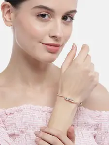 Zavya Women Silver Cubic Zirconia Rose Gold-Plated Cuff Bracelet
