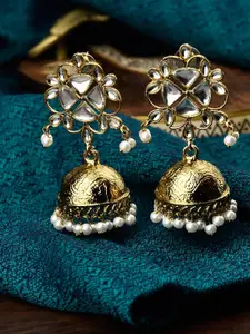 Fida Gold Plated Dome Shaped Stone Studded Jhumkas
