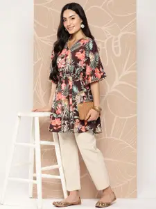 Ahalyaa Floral Printed Flared Sleeves Gotta Patti Kurti