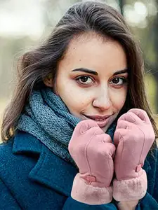 Alexvyan Women Patterned Winter Rabbit Fur Gloves