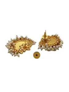 FEMMIBELLA Gold-Plated Stone Studded Crescent Shaped Chandbalis