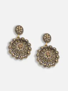 SOHI Gold-Plated Stone-Studded Drop Earrings
