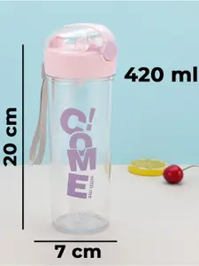 Kuber Industries Kids Transparent & Pink Printed Sipper Water Bottle With Straw 420 ml