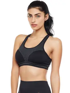 C9 AIRWEAR Seamless Women Black Printed Non-Wired Lightly Padded Racerback Sports Bra