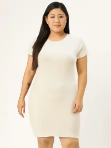 FOREVER 21 Brand Logo & Graphic Print Ribbed Knitted Slip Sheath Dress