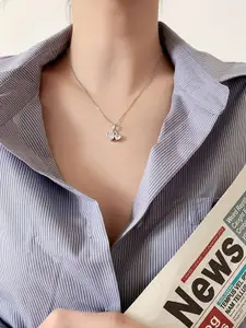 Yellow Chimes Silver-Plated Dual Heart Pendant With Chain