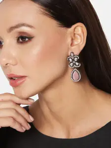 ATIBELLE German Silver-Plated Contemporary American Diamond Studded Drop Earrings