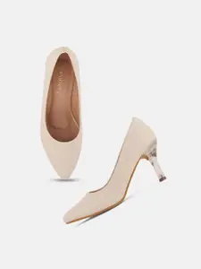 DressBerry White Textured Slim Heel Pumps