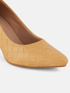 DressBerry Mustard Yellow Textured Slim Heel Pumps