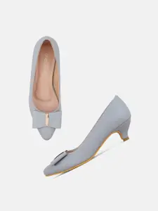 DressBerry Grey Bow Detail Kitten Heel Pumps