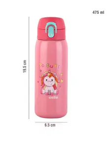 Cello Junior Pink Unicorn Print Kids Stainless Steel Water Bottle- 475ml
