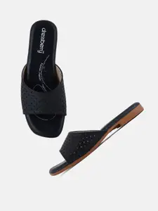 DressBerry Black Textured Open Toe Flats