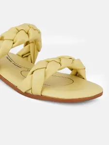 DressBerry Yellow Braided Open Toe Flats